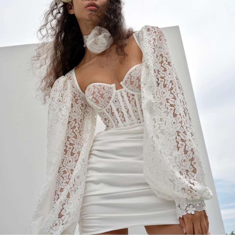 For Love & Lemons White Lacey Mini Dress